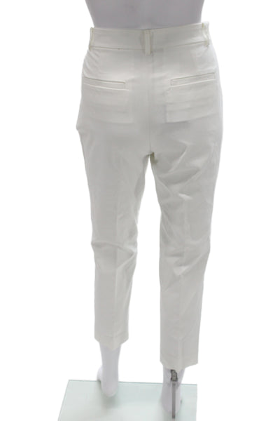 Brooks Brothers Women Ankle Pants White Cotton Blend Button Solid Size 2