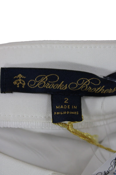 Brooks Brothers Women Ankle Pants White Cotton Blend Button Solid Size 2