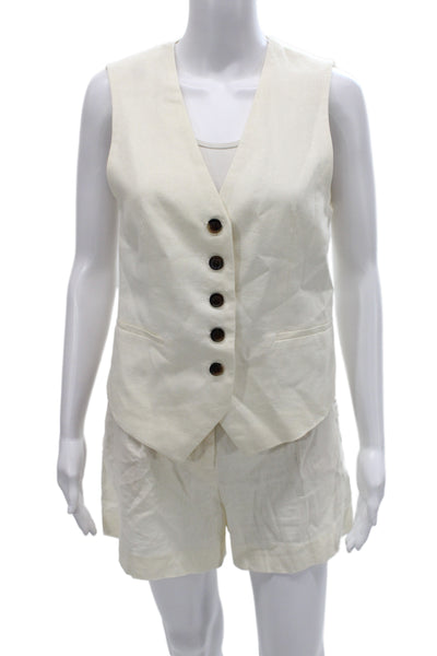 Zara Womens Sleeveless Linen Blend V-Neck Button Ivory Top Size XS