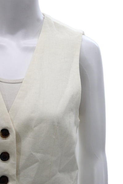 Zara Womens Sleeveless Linen Blend V-Neck Button Ivory Top Size XS