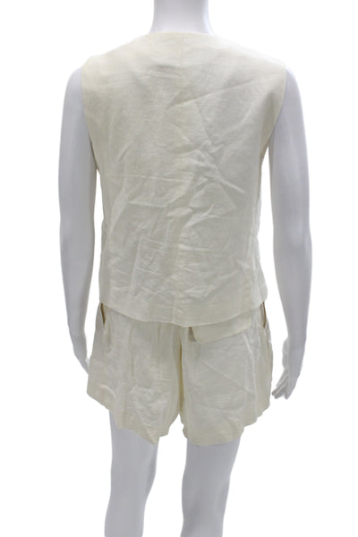 Zara Womens Sleeveless Linen Blend V-Neck Button Ivory Top Size XS