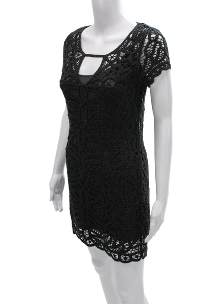 BCBGMAXAZRIA Womens Black Shift Dress Short Sleeve Round Neck Mini Size XS