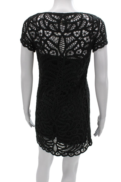 BCBGMAXAZRIA Womens Black Shift Dress Short Sleeve Round Neck Mini Size XS