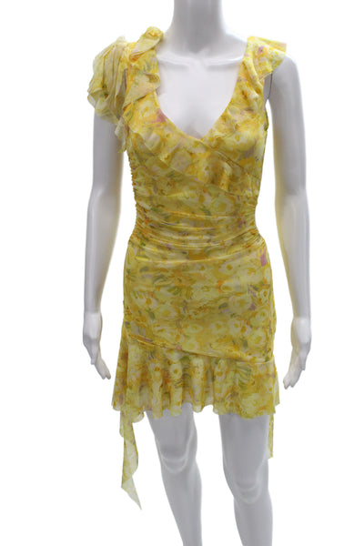 Zara Women Bodycon Floral V Neck Sleeveless Knee Length Yellow Dress Size S