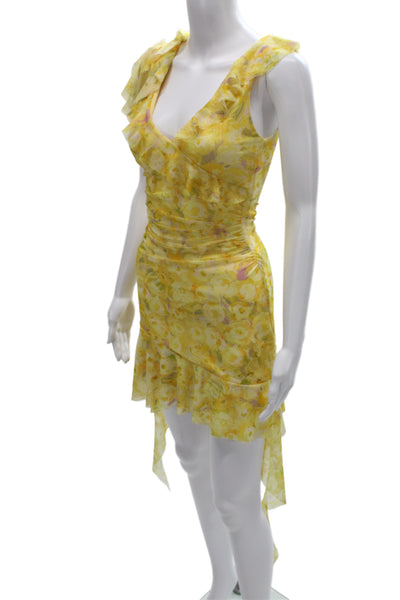 Zara Women Bodycon Floral V Neck Sleeveless Knee Length Yellow Dress Size S