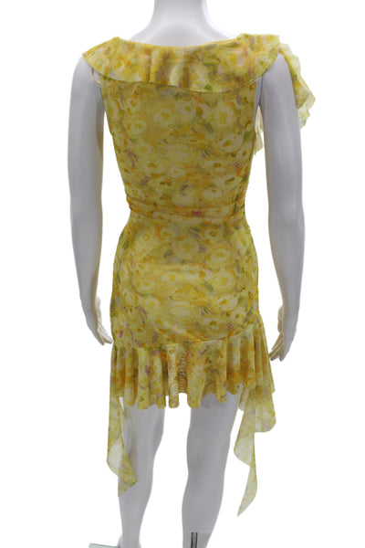 Zara Women Bodycon Floral V Neck Sleeveless Knee Length Yellow Dress Size S