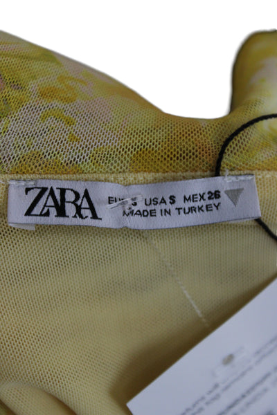 Zara Women Bodycon Floral V Neck Sleeveless Knee Length Yellow Dress Size S