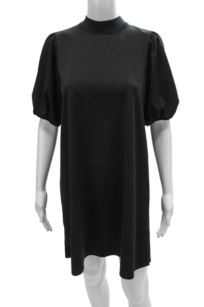 Zara Women Shift Dress Black High Neck Short Sleeve Mini Party Size S