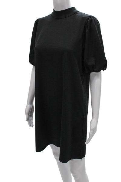 Zara Women Shift Dress Black High Neck Short Sleeve Mini Party Size S