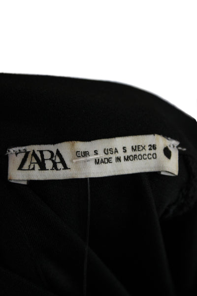 Zara Women Shift Dress Black High Neck Short Sleeve Mini Party Size S