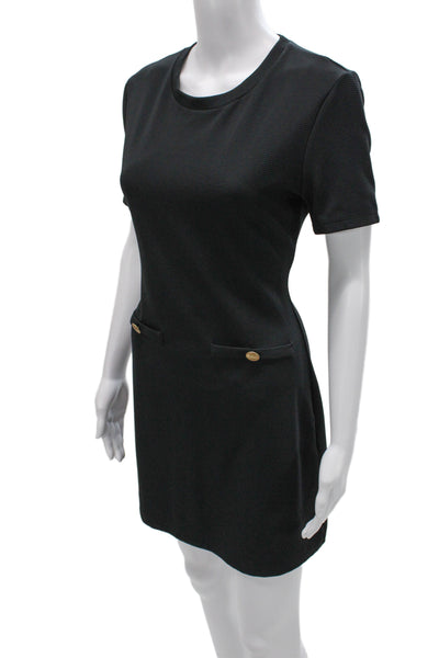 Zara Women Shift Dress Black Striped Crew Neck Short Sleeve Size M