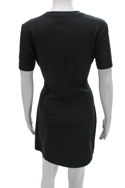Zara Women Shift Dress Black Striped Crew Neck Short Sleeve Size M