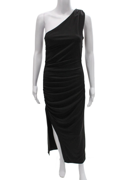 Zara Women Black One Shoulder Bodycon Mid Calf Dress Size S