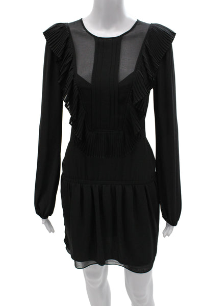 BCBGMAXAZRIA Womens Blouson Dress Black Long Sleeve Round Neck Button Size XS