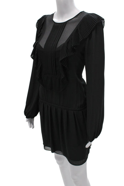 BCBGMAXAZRIA Womens Blouson Dress Black Long Sleeve Round Neck Button Size XS