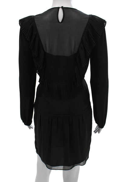 BCBGMAXAZRIA Womens Blouson Dress Black Long Sleeve Round Neck Button Size XS