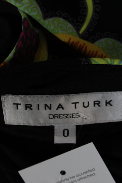 Trina Turk Womens Wrap Dress Black Floral V-Neck Long Sleeve Size 0