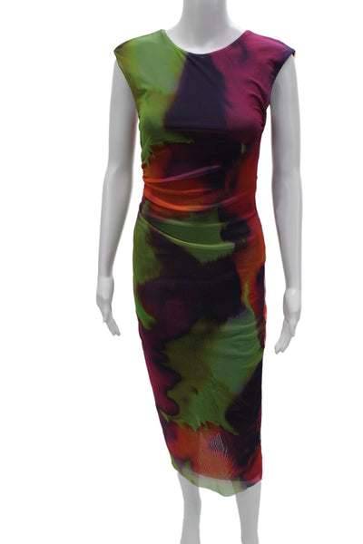 Zara Women Bodycon Tie Dye Mid Calf Dress Sleeveless Round Neck Size S