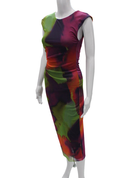 Zara Women Bodycon Tie Dye Mid Calf Dress Sleeveless Round Neck Size S