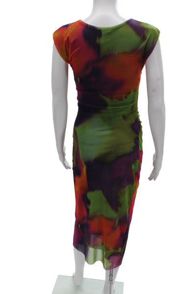 Zara Women Bodycon Tie Dye Mid Calf Dress Sleeveless Round Neck Size S