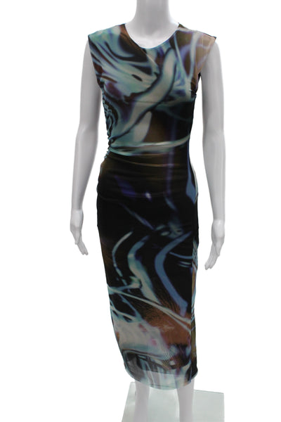Zara Womens Bodycon Dress Multicolor Mesh Sleeveless Round Neck Mid-Calf Size S