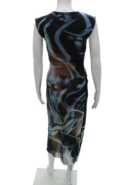 Zara Womens Bodycon Dress Multicolor Mesh Sleeveless Round Neck Mid-Calf Size S