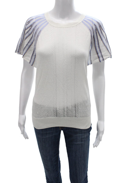 Sita Murt Women Striped Alpaca Blend Short Sleeve T Shirt White Size L