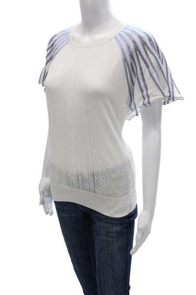 Sita Murt Women Striped Alpaca Blend Short Sleeve T Shirt White Size L