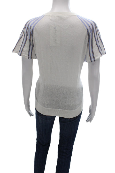 Sita Murt Women Striped Alpaca Blend Short Sleeve T Shirt White Size L