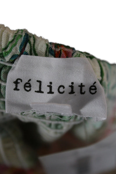Felicite Womens Peasant Midi Skirt Multicolor Floral Linen Blend Pull On Size 3