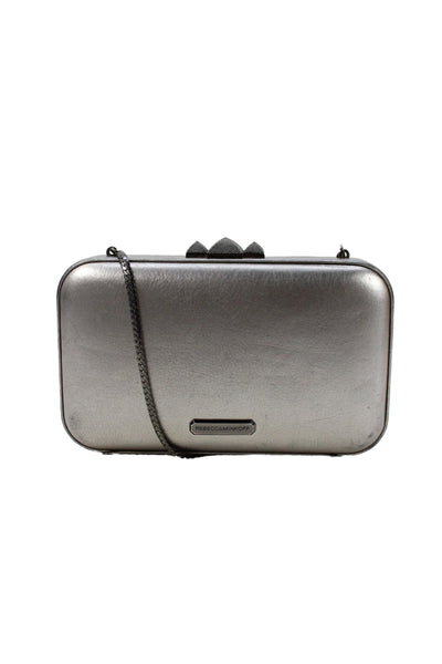 Rebecca Minkoff Womens Leather Embellished Top Crossbody Shoulder Handbag Silver