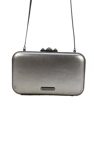 Rebecca Minkoff Womens Leather Embellished Top Crossbody Shoulder Handbag Silver