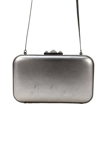 Rebecca Minkoff Womens Leather Embellished Top Crossbody Shoulder Handbag Silver