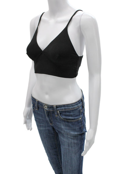 Norma Kamali Womens Spaghetti Strap Stretch Knit V Neck Sports Bra Black Size XS