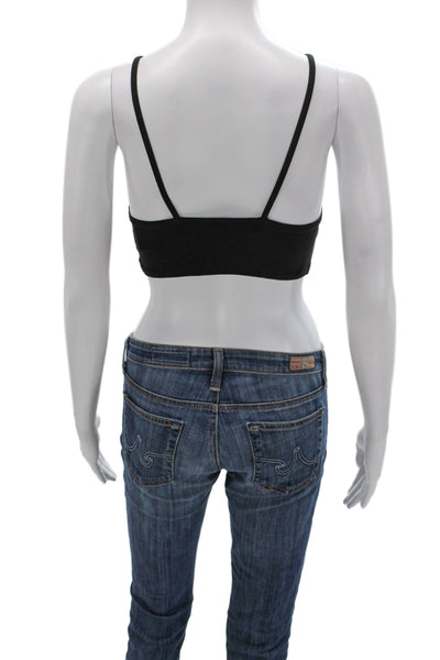 Norma Kamali Womens Spaghetti Strap Stretch Knit V Neck Sports Bra Black Size XS