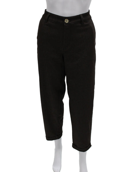 Zara Women Ankle Pants Brown Button Cotton Casual Size 4