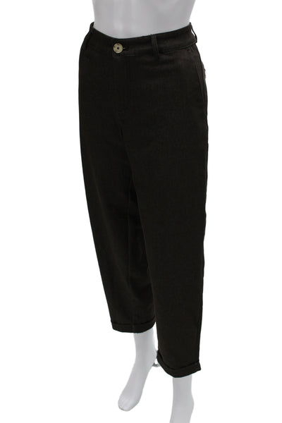 Zara Women Ankle Pants Brown Button Cotton Casual Size 4