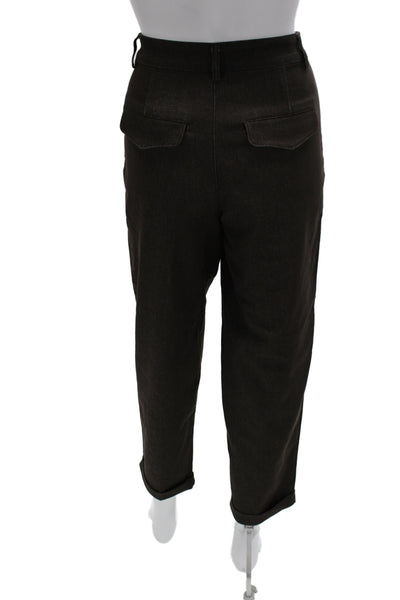 Zara Women Ankle Pants Brown Button Cotton Casual Size 4