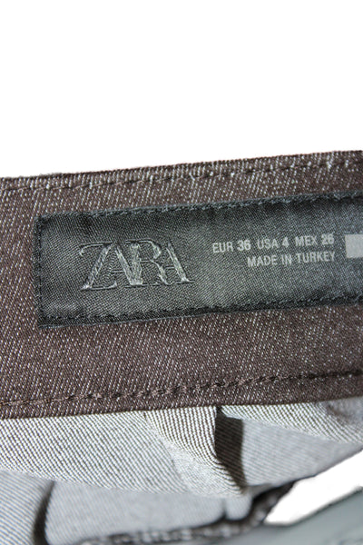 Zara Women Ankle Pants Brown Button Cotton Casual Size 4