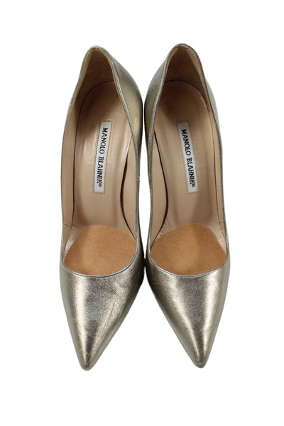 Manolo Blahnik Womens Leather Pointed Toe Pumps Gold Metallic Size 37 7