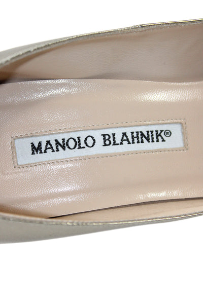 Manolo Blahnik Womens Leather Pointed Toe Pumps Gold Metallic Size 37 7