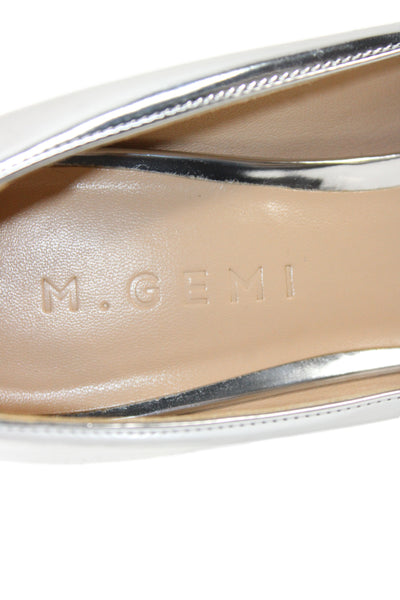 M Gemi Womens Patent Leather Square Toe Pumps Silver Gold Size 37.5 7.5