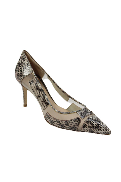 M Gemi Womens Snakeskin Print Pointed Toe Pumps Beige Black Size 37 7