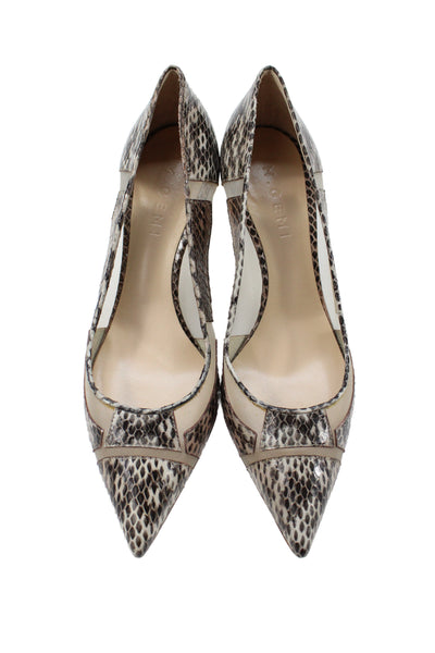 M Gemi Womens Snakeskin Print Pointed Toe Pumps Beige Black Size 37 7