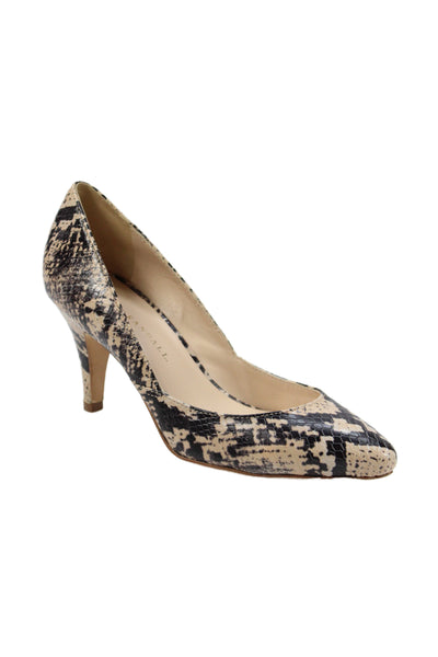 Loeffler Randall Womens Leather Snakeskin Print Pumps Beige Black Size 37 7