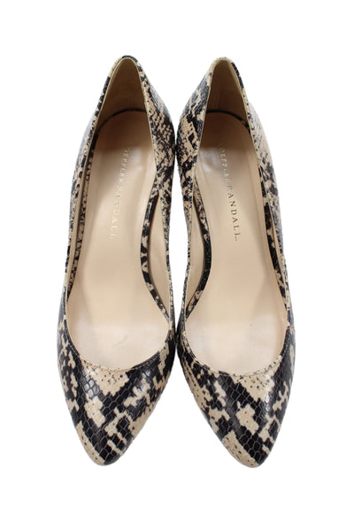 Loeffler Randall Womens Leather Snakeskin Print Pumps Beige Black Size 37 7