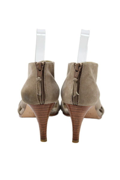 Stuart Weitzman Womens Suede Cross Strap Sandal Heels Beige Size 6.5 Medium