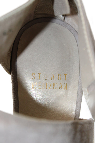 Stuart Weitzman Womens Suede Cross Strap Sandal Heels Beige Size 6.5 Medium