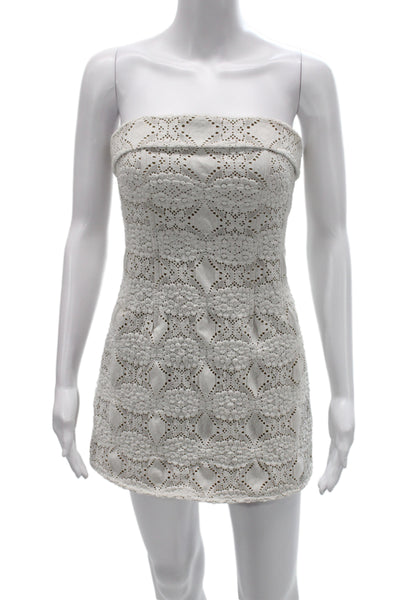 With Jean Womens Bodycon Ivory Crochet Strapless Short Dress Zip Size M
