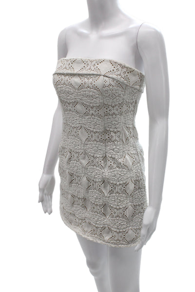 With Jean Womens Bodycon Ivory Crochet Strapless Short Dress Zip Size M